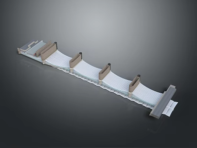 Industrial Conveyor Belt Structure With Support Pillars And Metal Frame 3d model