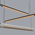 Three Modern Linear Pendant Lights With Warm Light And Wooden Metallic Strips Design