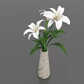 White Lilies in Light Colored Textured Vase with Green Leaves