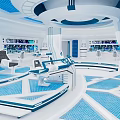 Futuristic Control Room Interior With Blue White Design And Tech Control Panels 3d model