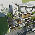 Modern Two Story Detached Villa Exterior Design With Balcony Greenery And Wooden Door