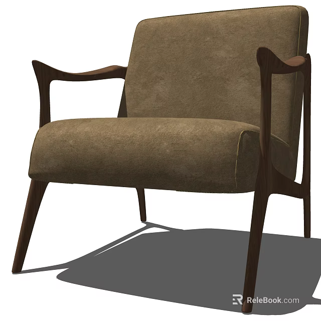 Brown Fabric Upholstered Single Sofa With Wooden Frame And Modern Design 3d model 