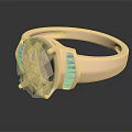 Elegant Pear Cut Yellow Gemstone Ring With Rose Gold Setting And Blue Accents
