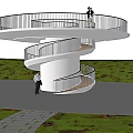 Spiral Road Facility Observation Walkway Platform Surrounded by Lush Trees And People Enjoying Visit