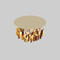 Modern Chandelier with Circular Base and Amber Red Glass Blocks for Ambient Lighting