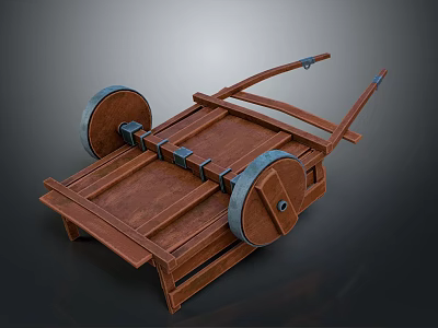 Vintage Wooden Handcart With Large Wheels Classic Structure And Retro Design 3d model
