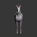 White Mythical Unicorn With Shiny Horn And Flowing White Mane Standing