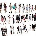 Diverse Group of People in Different Casual Outfits Walking and Standing