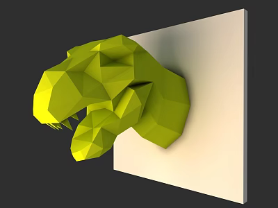 Green Low Poly Dinosaur Head Sculpture Wall Mounted On White Panel 3d model