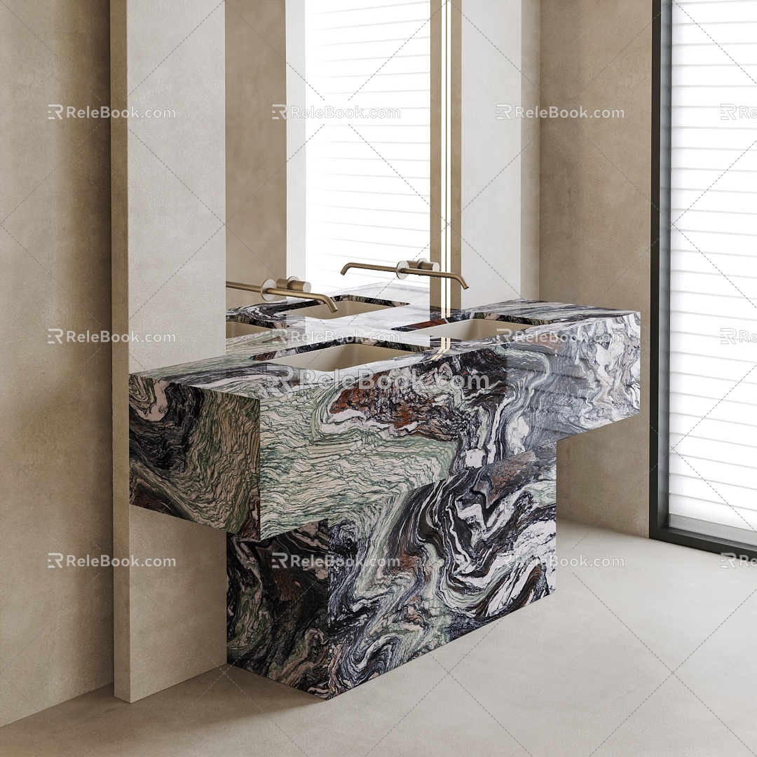 Washbasin toilet washbasin faucet mirror purple landscape marble washbasin 3d model