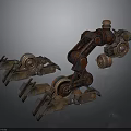 Rusty Mechanical Character And Biomechanical Creature Featuring Metal Joints And Parts