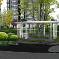 Lush Green Residential Landscape With High Rise Buildings Pavilion Pond And Pathways