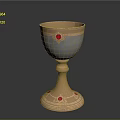 Intricate Sculpture Carving Of Gold And Silver Chalice With Red Gemstones