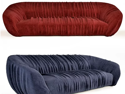 Red And Blue Modern Velvet Sofa With Pleated Design And Comfortable Seating 3d model