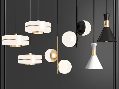 Modern Pendant Lights With Various Geometric Shapes And White Black Gold Accents 3d model