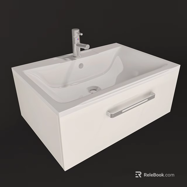 Modern White Bathroom Vanity With Silver Faucet And Drawer Handle 3d model 