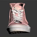 Pink High Top Canvas Shoes With White Laces And Fringe Details For Casual Fashion Look