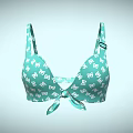 Stylish Green Bikini Top With White Floral Print And Tie Front Detail
