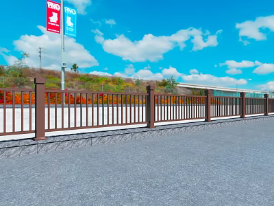 Brown Wooden Fence With Colorful Plants And Blue Sky In Outdoor Setting 3d model