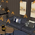 Modern Multi-person Sofa Home Sofa Coffee Table Combination Side Cabinet Entrance Cabinet Chandelier Set 3d model