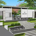 Modern Entrance Gate With Landscaped Steps Green Trees And Architectural Design