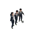 Active Kids in Navy Blue Sportswear with Soccer Ball and Various Poses