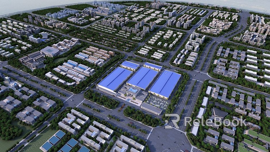 Modern Industrial Park Industrial Park Aerial View model