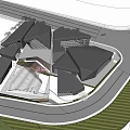 Modern Commercial Complex With Geometric Buildings Central Courtyard And Surrounding Roads