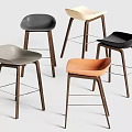 Minimalist Modern Bar Stools With Wooden Legs And Multi Colored Seats