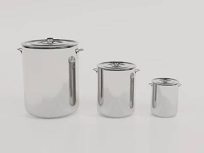 Stainless Steel Public Facility Containers Three Sizes With Lids For Public Use 3d model