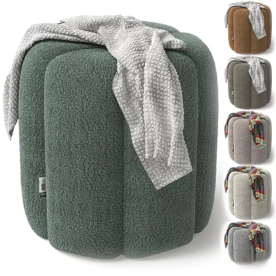 Soft Plush Sofa Stool In Green Brown Gray With Decorative Towel And Stylish Design 3d model