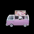Pink Mobile Commercial Ice Cream Vending Truck With Service Window And Signboard