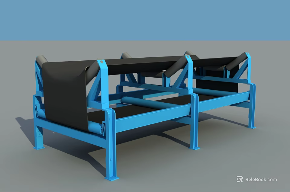 Heavy Duty Industrial Equipment With Blue Metal Frame And Black Conveyor Belts 3d model 