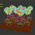 Cartoon Scene With Potted Sunflowers Yellow Blooms Green Stems And Brown Base