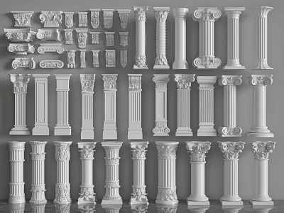Various Decorative Columns With Classical And Modern Architectural Designs 3d model