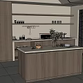 Modern Kitchen Interior With Wooden Cabinets Central Island And Strip Lighting