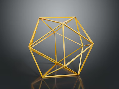Elegant Golden Geometric Decorative Furniture Sculpture With Polyhedron Metal Wireframe Design 3d model
