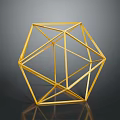 Elegant Golden Geometric Decorative Furniture Sculpture With Polyhedron Metal Wireframe Design