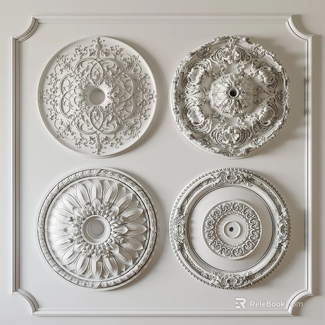 Ornate Decorative Ceiling Medallions With Intricate Floral And Circular Patterns 3d model 