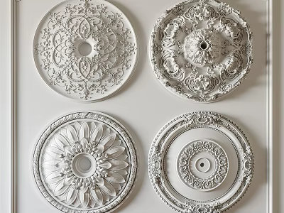 Ornate Decorative Ceiling Medallions With Intricate Floral And Circular Patterns 3d model