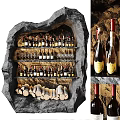 Rock Inspired Wine Cabinet With Multiple Shelves Storing Wine Bottles Glasses And Logs