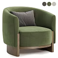 Beige Fabric Single Sofa With Curved Armrest Brown Cushion And Wooden Legs