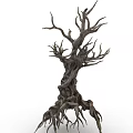 Cartoon Scene Featuring Dead Tree With Twisted Branches And Exposed Roots 3d model