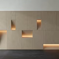 Modern Room Divider With Geometric Cutouts Built in Lighting And Neutral Finish
