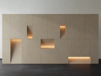 Modern Room Divider With Geometric Cutouts Built in Lighting And Neutral Finish 3d model