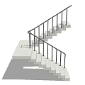 Modern Staircase Interior Design With White Steps And Black Railings 3d model