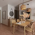 Modern Living Dining Area Interior With Open Concept Wooden Cabinets White Countertops And Lighting