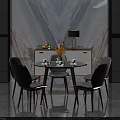 Modern Round Dining Table Set with Gray Chairs White Cabinet and Marble Floor 3d model