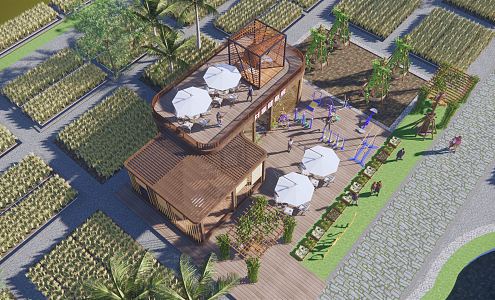 Modern Farm Catering Building Rice Field Restaurant Gymnasium Cafe Farm Canteen Homestay Vacation Sketch Happy Farm 3d model