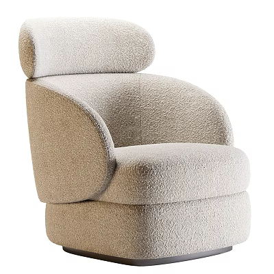 Soft Cream Bouclé Fabric Armchair With Curved Armrests And Rounded Comfortable Silhouette 3d model